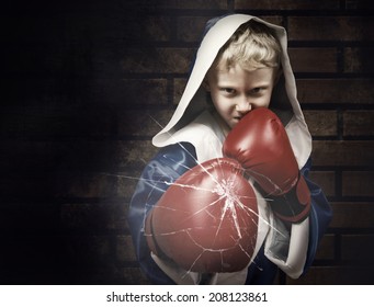 Young Boxer Fighter Breaking The Glass