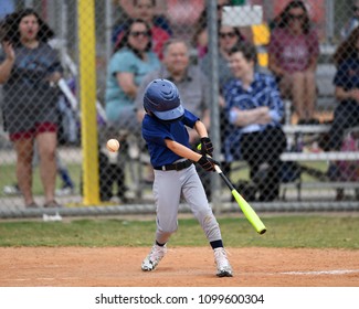 Young boy batting, catching and throwing the baseball