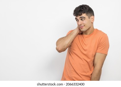 
A Young Boy Being Embarrassed On A White Background.