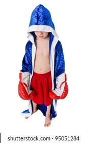 Young Boy Boxer With Robe And Boxing Gloves