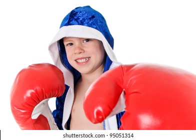 Young Boy Boxer With Robe And Boxing Gloves