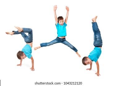 Young boy doing handstand 