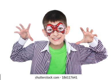 Young Boy With Face Painting On Spider Man