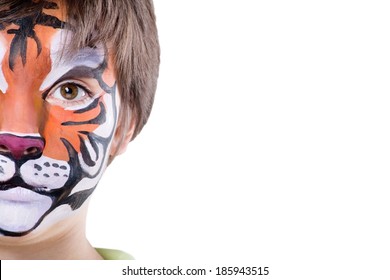 Young Boy With Face Painting Of A Tiger