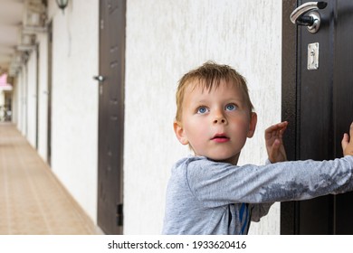 Young Boy Front Closed Door Stock Photo 1933620416 | Shutterstock