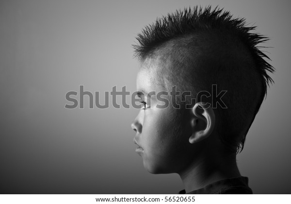 Young Boy Funny Mohawk Haircut Serious Stock Photo Edit Now 56520655
