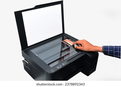 Young boy hand kept documents in  copy machine for copy , Printer scanner Or copy machine - Shutterstock ID 2378892343