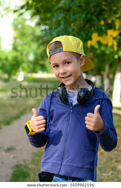 Young Boy Headphones Listening Modern Music Stock Photo Edit Now