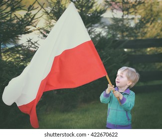 Young Boy Holding A Polish Flag