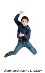 Young Boy Jumping Isolated In White