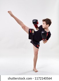 Young Boy Muay Thai Fighter In Various Postures