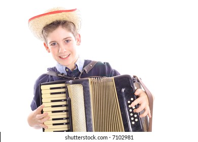 Young Boy Playing An Accordian