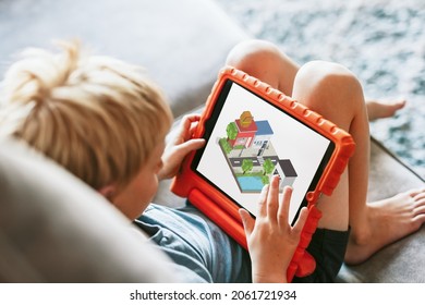 Young boy playing game on tablet - Powered by Shutterstock