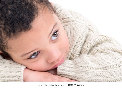 Young boy posing isolated in white