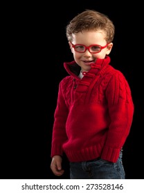 Young Boy In Red Sweater With Popped Collar.