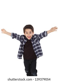 Young Boy Running Happy With Open Arms