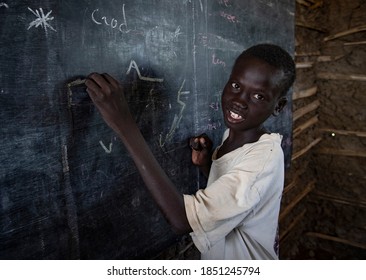 Young boy at school in South Sudan, Juba on 2017-08-22