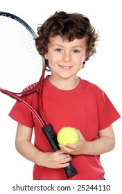 Young Boy With Tennis Racket And Ball