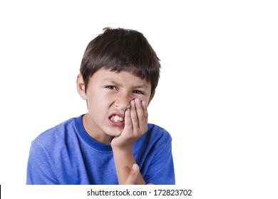 Young Boy With Tooth Ache On White Background 