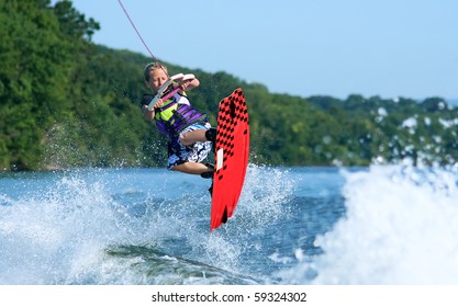 Young Boy Wakeboarding