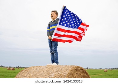 Young Boy Waving American Flag in Open Field - Powered by Shutterstock