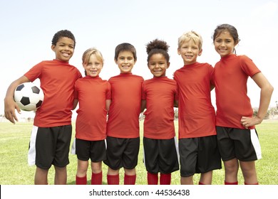 Young Boys And Girls In Football Team