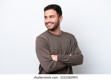 Young Brazilian man isolated on white background looking to the side and smiling - Shutterstock ID 2152183993