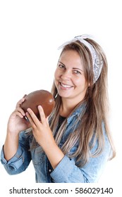 Young Brazilian Woman Eating Chocolate Easter Egg