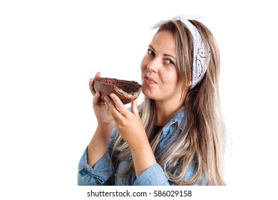 Young Brazilian Woman Eating Chocolate Easter Egg