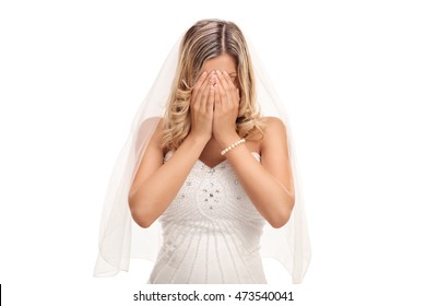 Young Bride Crying Isolated On White Background