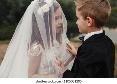little girl in wedding dress