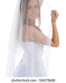 young bride with veil. Isolated on white background