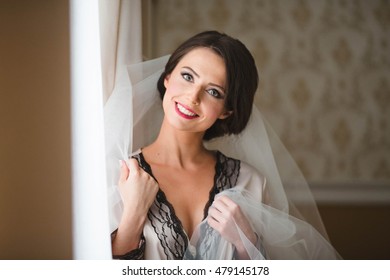 young bride wore a white veil - Shutterstock ID 479145178