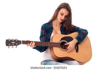 Beautiful Young Brunette Girl Electric Guitar Stock Photo 190590398 ...