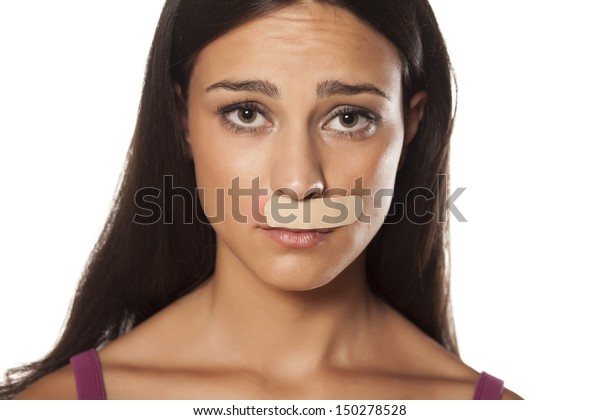 Young Brunette Put Patch Under Her Stock Photo Edit Now 150278528