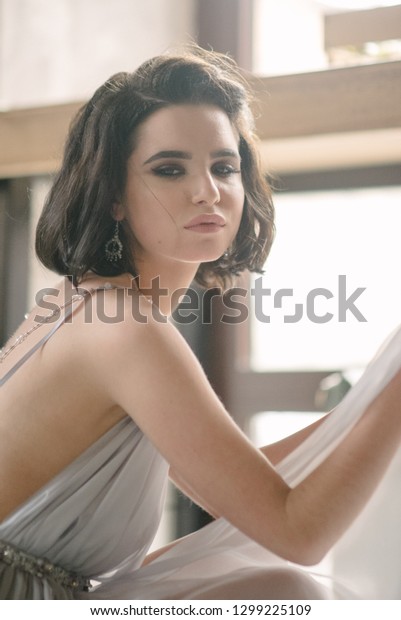 Young Brunette Short Hair Posing Long Stock Photo Edit Now