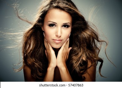 Young Brunette Woman Beauty Portrait  Studio Shot