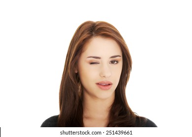 Young Brunette Woman Blink Eye