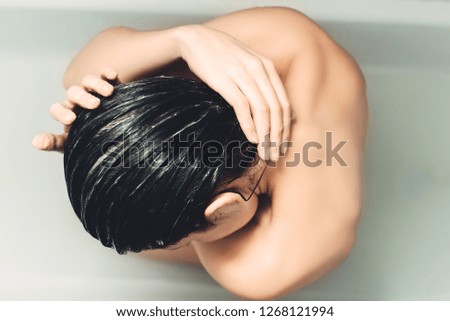 Young Brunette Woman Caring Hair Short Royalty Free Stock Image