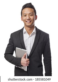 Young Business Asian Man Using His Tablet