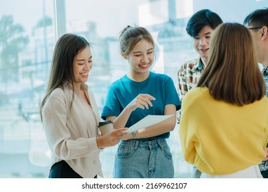 Young Business Finance Teams In Asia Stand Together To Brainstorm Projects Plan A Strategy Small Startup Or Office Collaboration Ideas