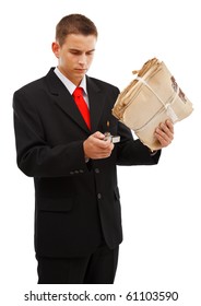 Young Business Man Burning File Folder With Lighter, To Destroy Evidence, Archive Or Other Documents