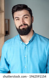 Young Business Man With Confident Smile Friendly Emotion On Face Close Up Headshot Portrait. Caucasian Male Renter Tenant Or Real Estate Agent, Bank Manager Looking At Camera Posing In Home Office