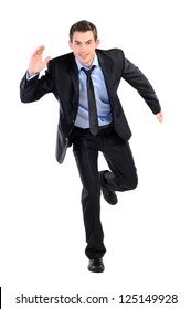 Young Business Man Running Isolated On White Background