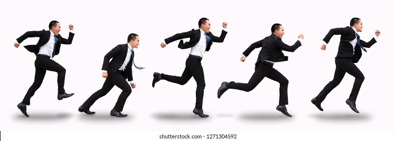 Young Business Man Running And Isolated On White