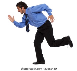 Young Business Man Running Isolated On White