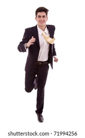 Young Business Man Running Isolated On White Background