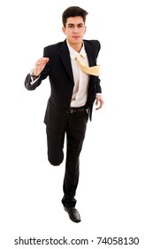 young business man running isolated on white background - Shutterstock ID 74058130