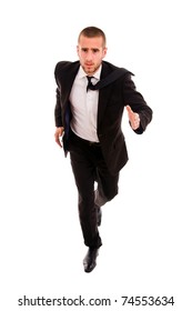 Young Business Man Running Isolated On White Background