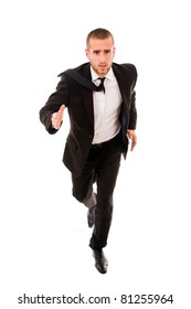 Young Business Man Running Isolated On White Background